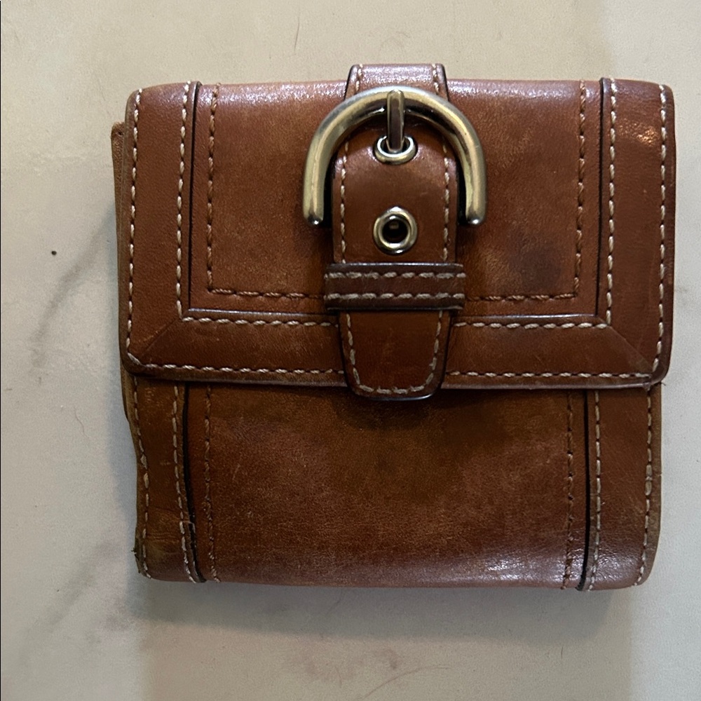Vintage Coach tan Leather Buckle Wallet